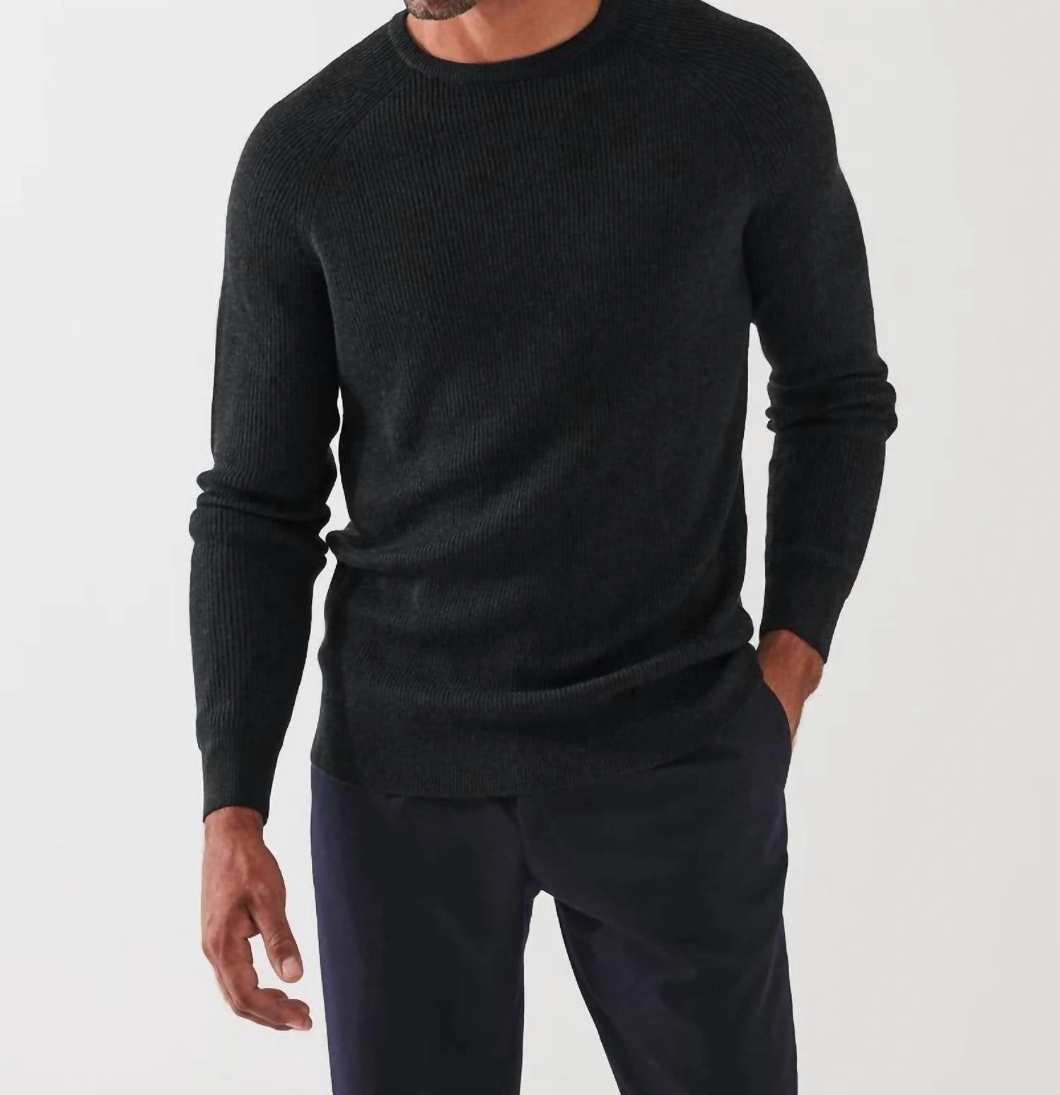 12Gg Merino Raglan Rib Crew Sweater In Noir