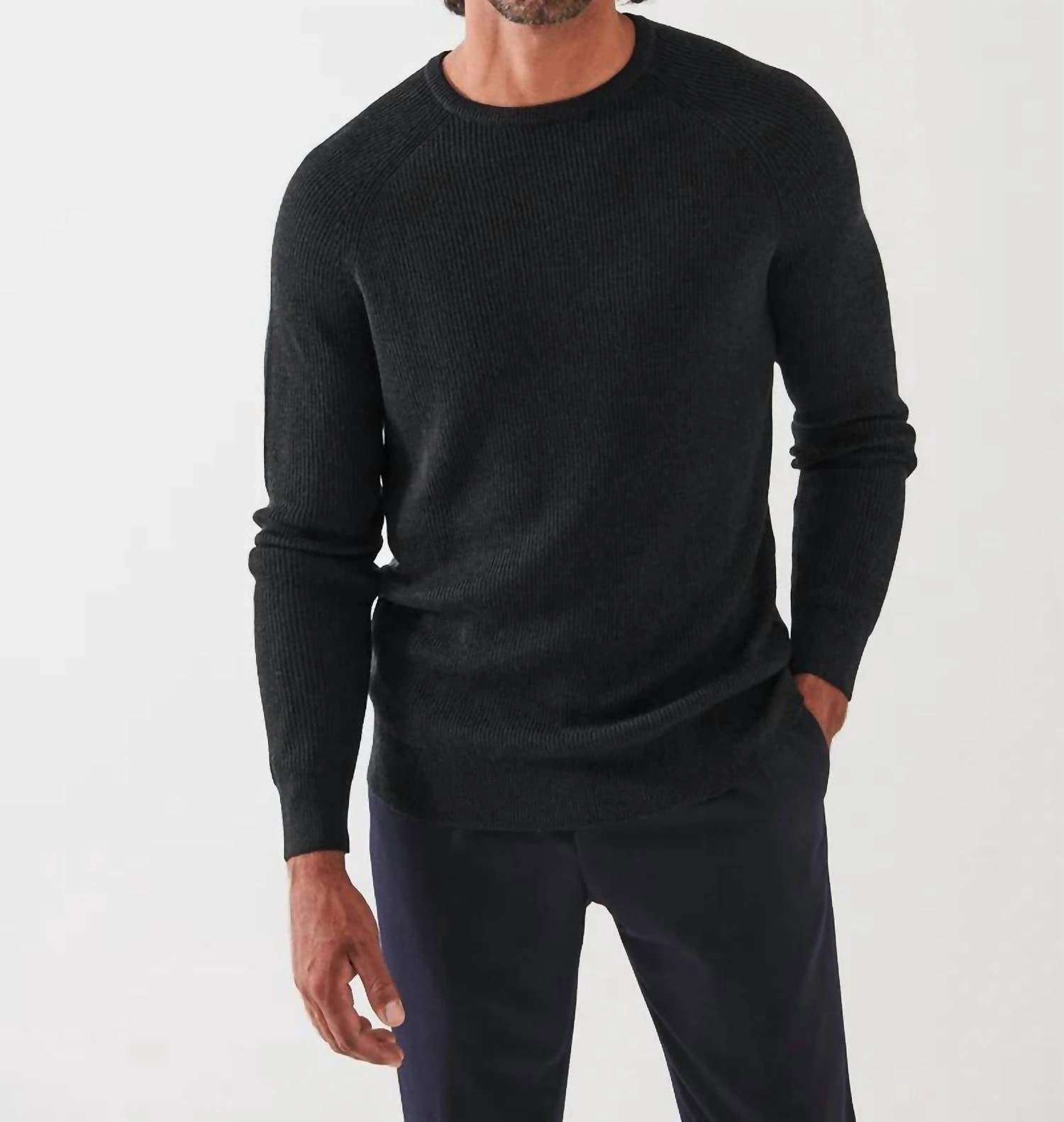 12Gg Merino Raglan Rib Crew Sweater In Noir