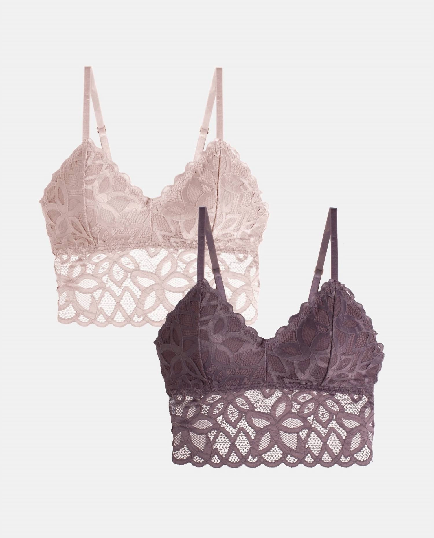 2-Pack Longline Lace Bralette In Night Mauve And Washed Silk