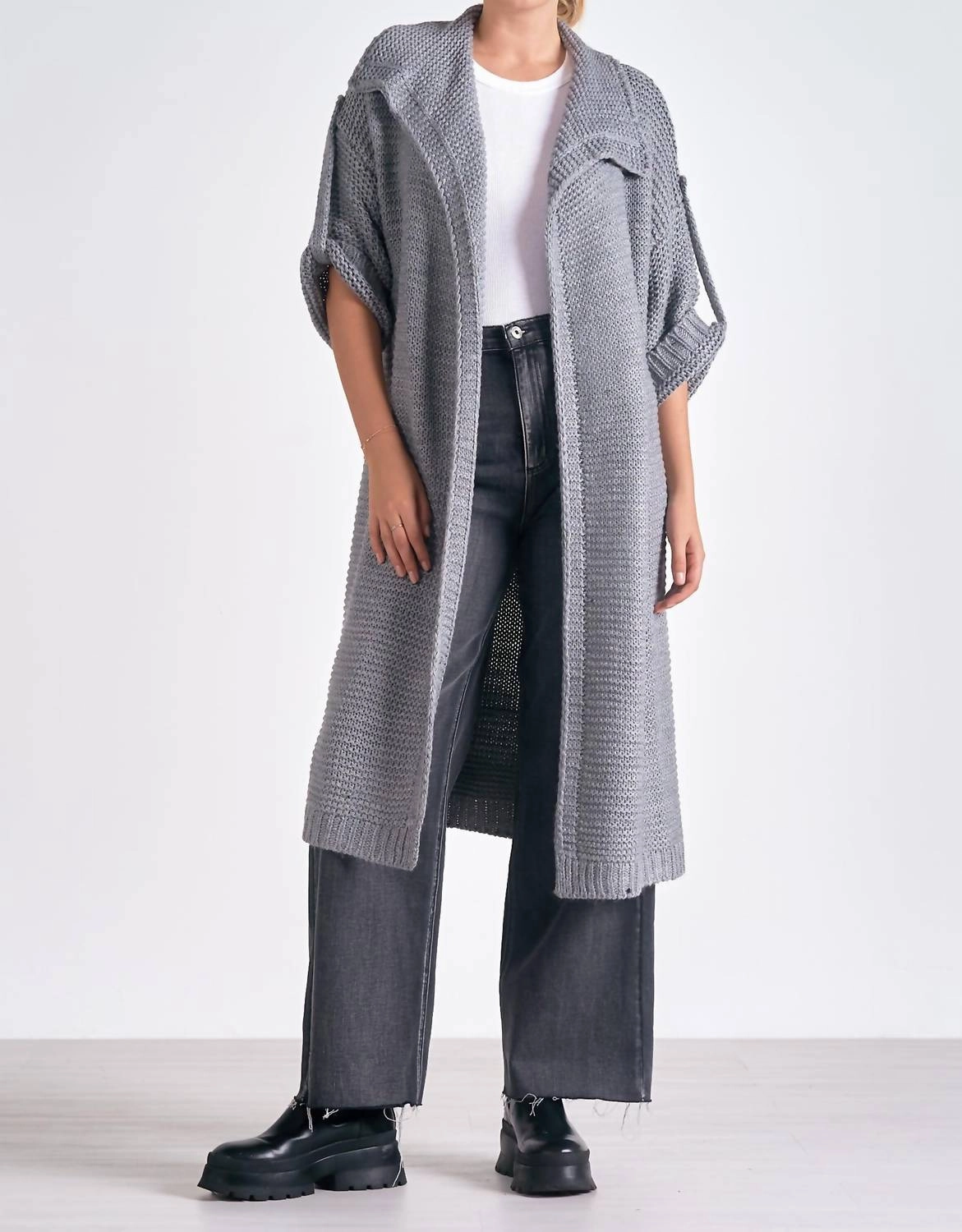 3/4 Sleeve Cozy Cardigan In Charcoal Tops Womens - sheer tops clearance