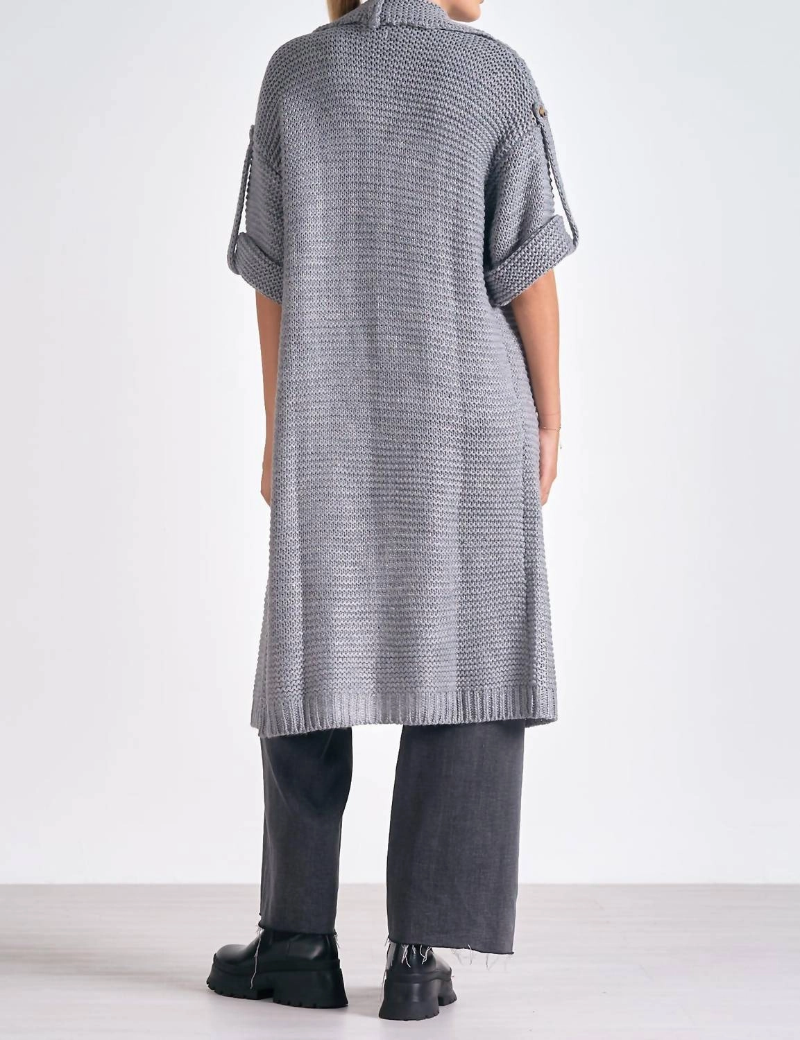 3/4 Sleeve Cozy Cardigan In Charcoal