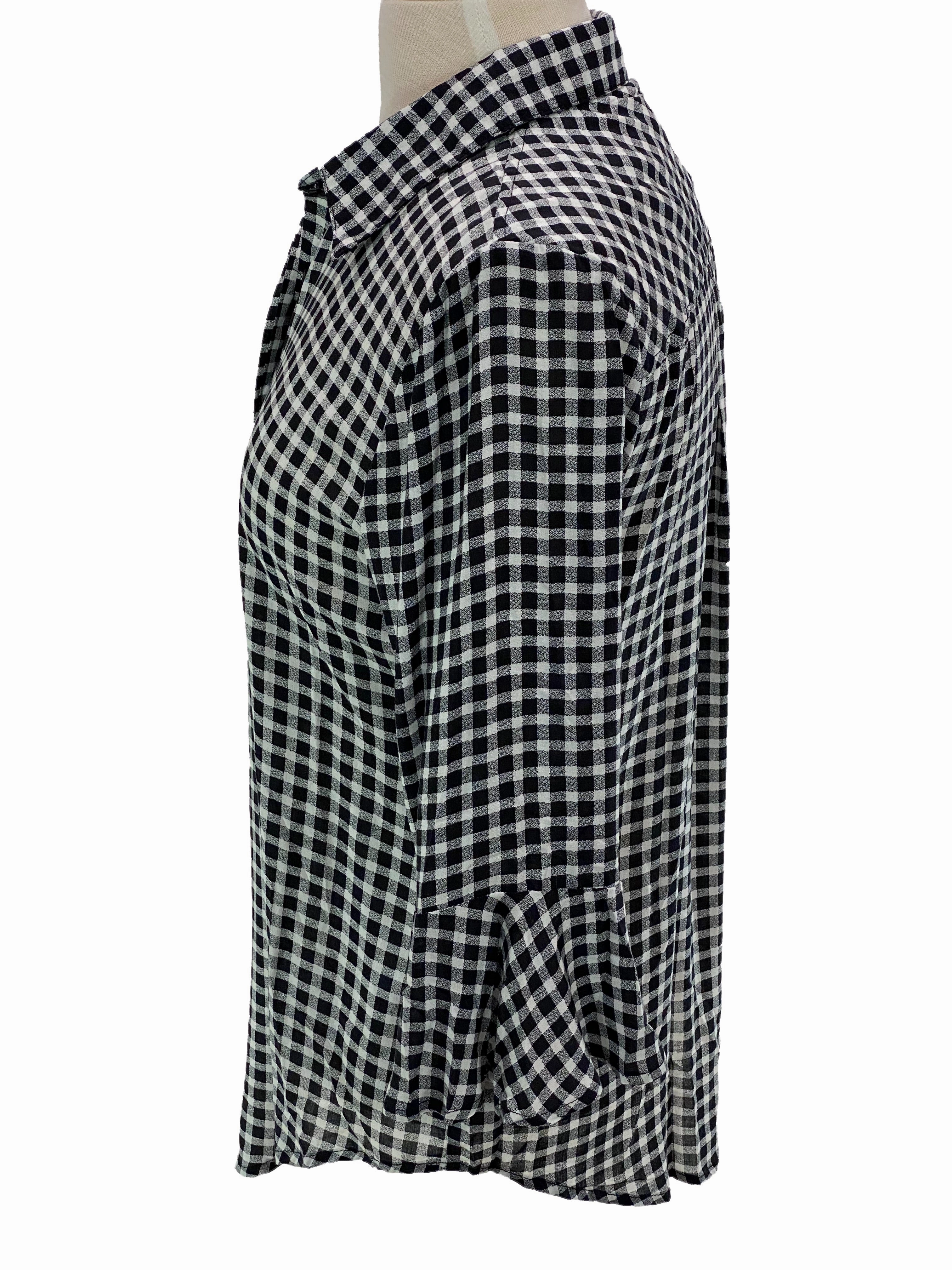 3/4 Sleeve Flair Black White Check