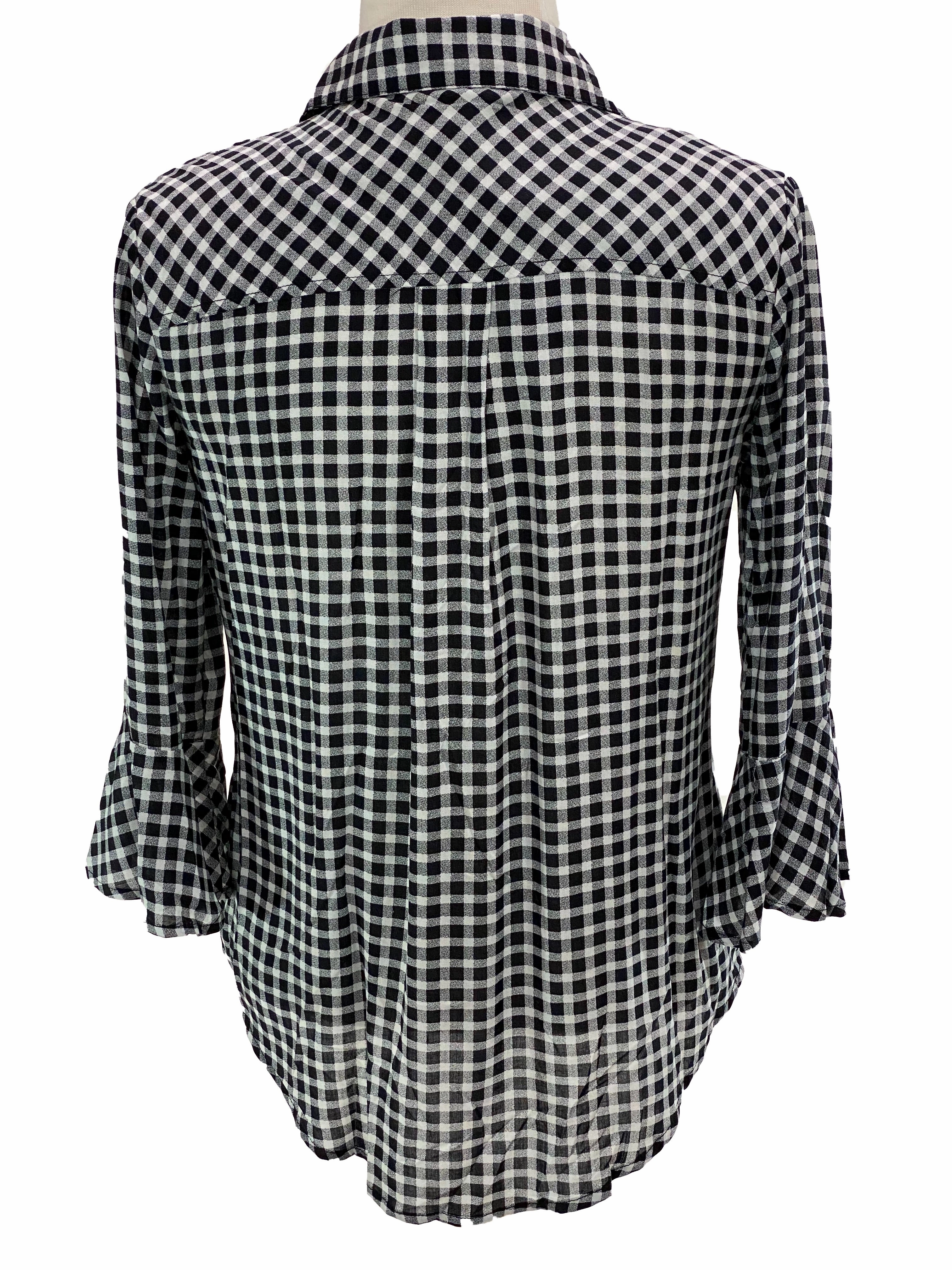 3/4 Sleeve Flair Black White Check