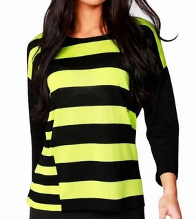 3/4 Sleeve Stripe Scoop Neck Sweater In Black/kiwi Tops Womens - silk tops clearance