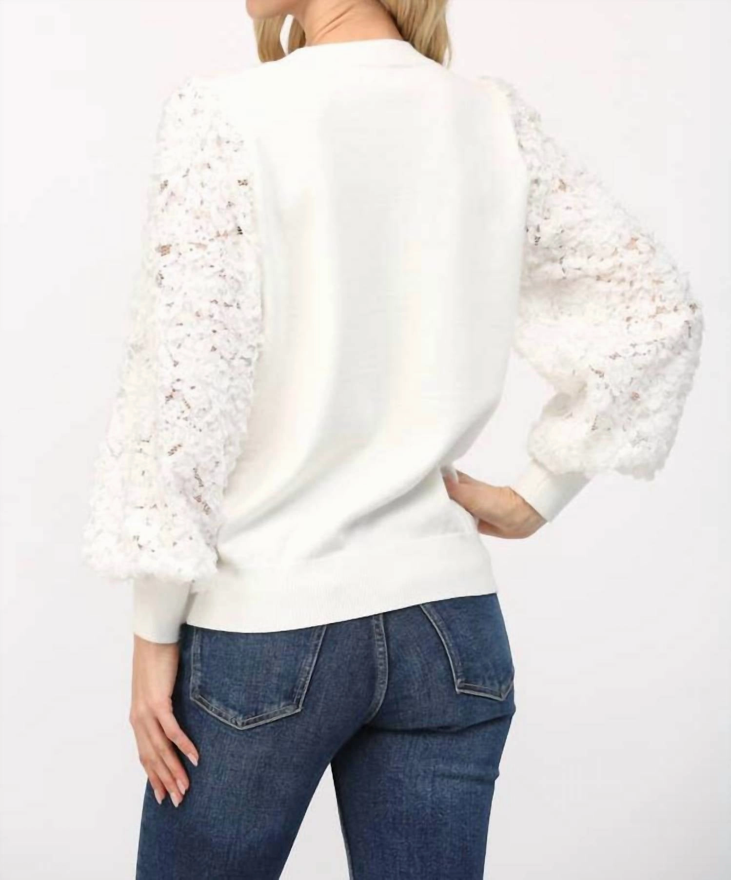 3D Floral Sweater In Cream