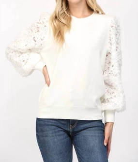 3D Floral Sweater In Cream Tops Womens - puff-sleeve tops