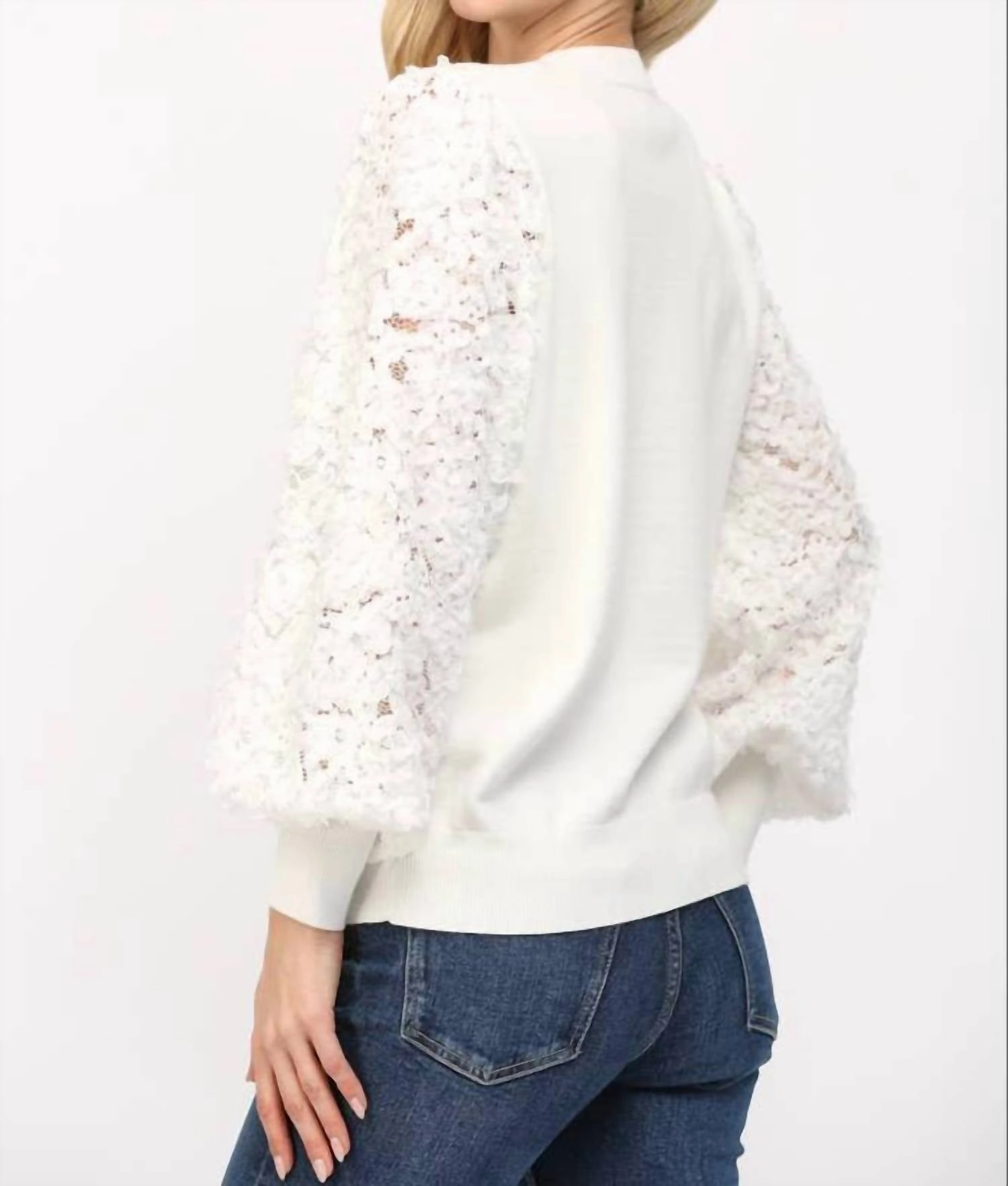 3D Floral Sweater In Cream