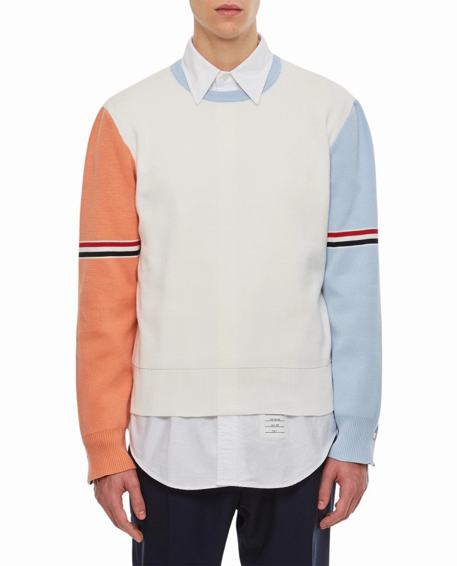 4 Bar Stripe Cotton Crewneck Pullover