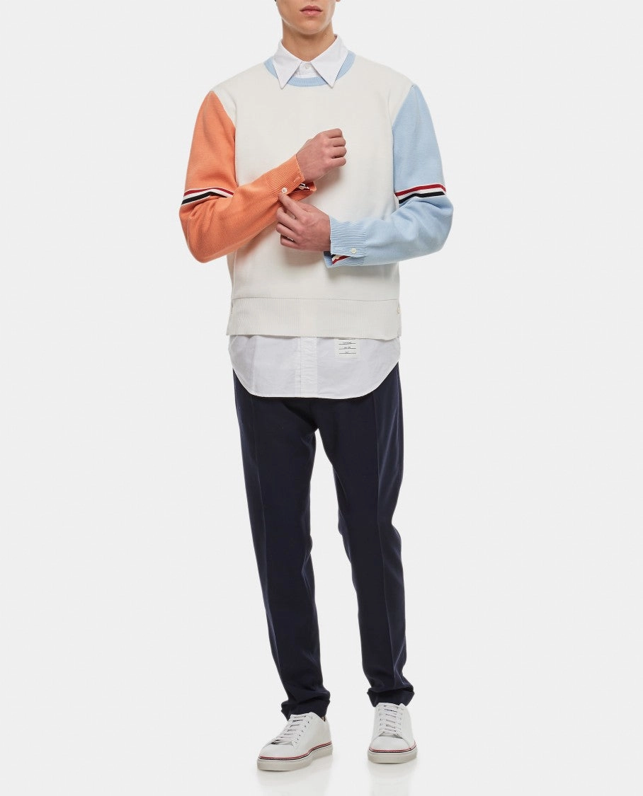 4 Bar Stripe Cotton Crewneck Pullover