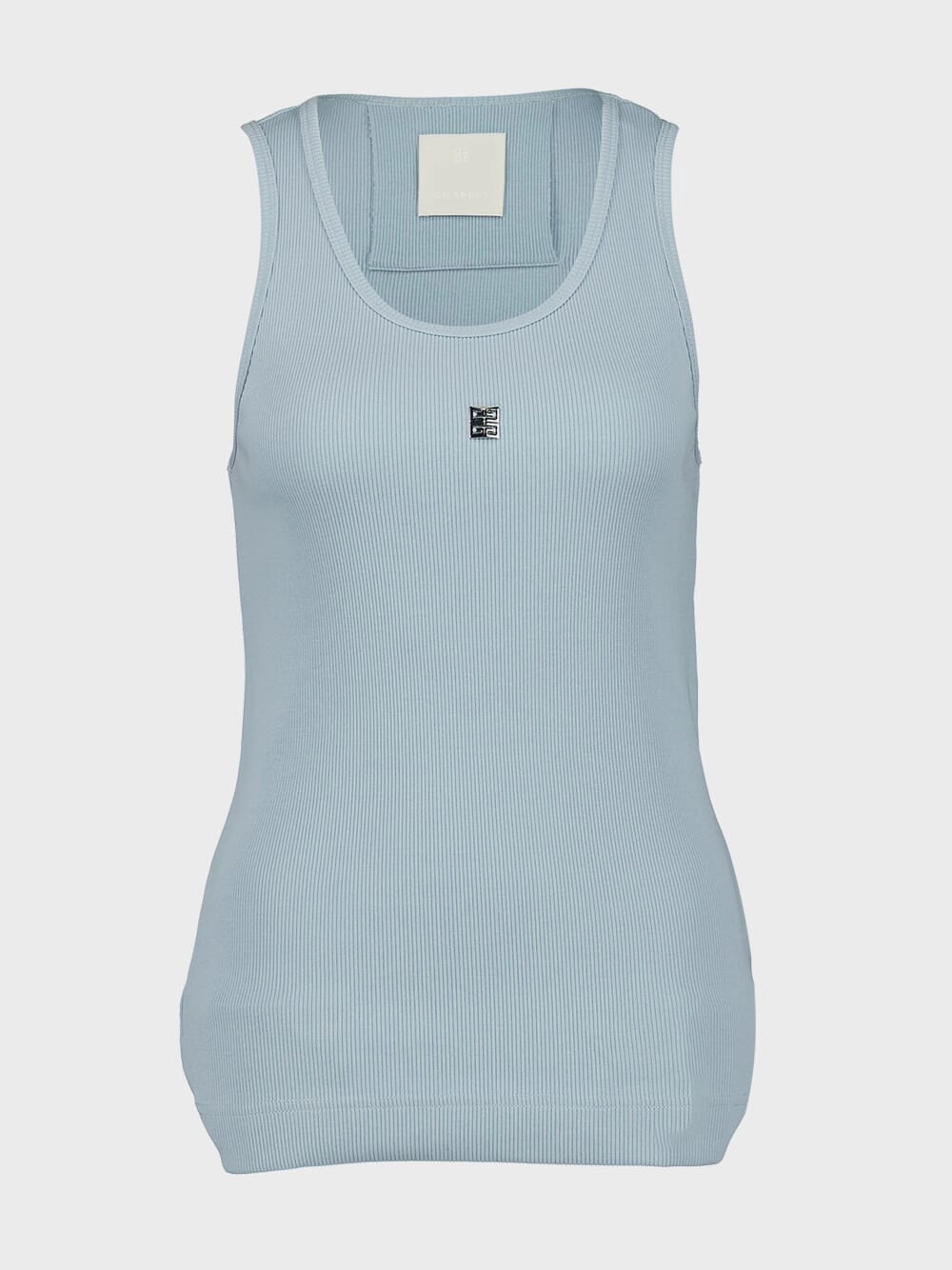 4G Detail Ribbed Cotton Sky Blue Tank Top