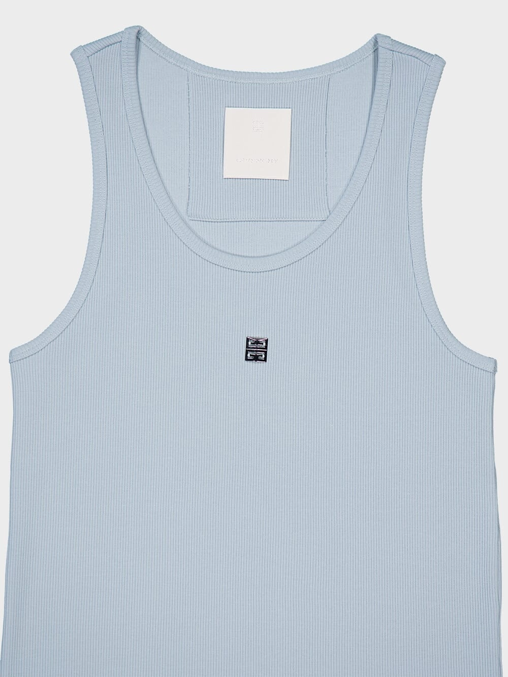 4G Detail Ribbed Cotton Sky Blue Tank Top