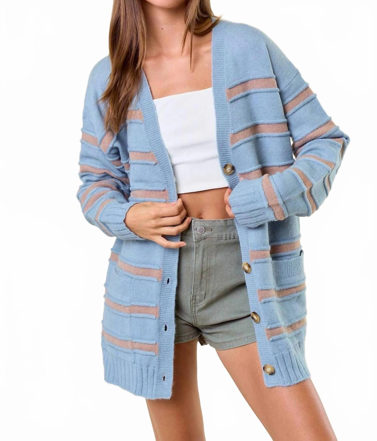 Aaliyah Cardigan In Dusty Blue