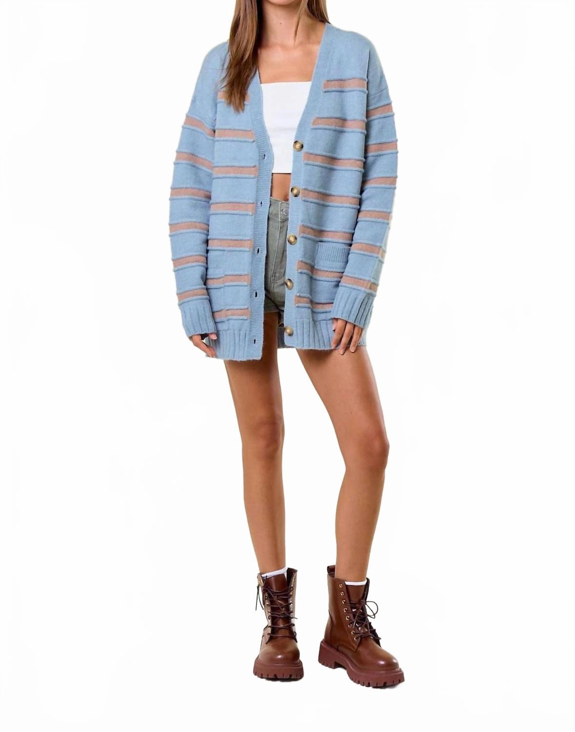 Aaliyah Cardigan In Dusty Blue