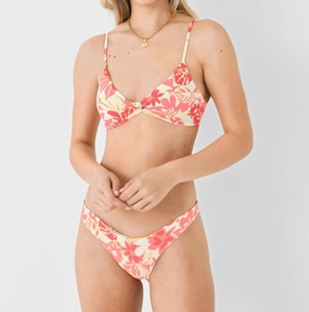 Abstract Garden Twisted Classic Bikini Top In Orange Swim Womens - shirred swimwear