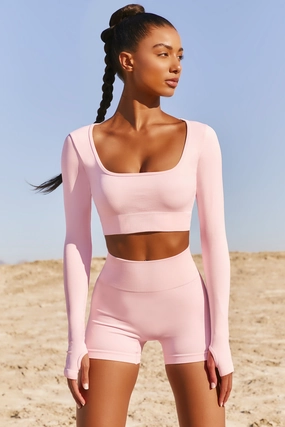 Accomplish Seamless Long Sleeve Crop Top in Pink Tops - basic tees cheap