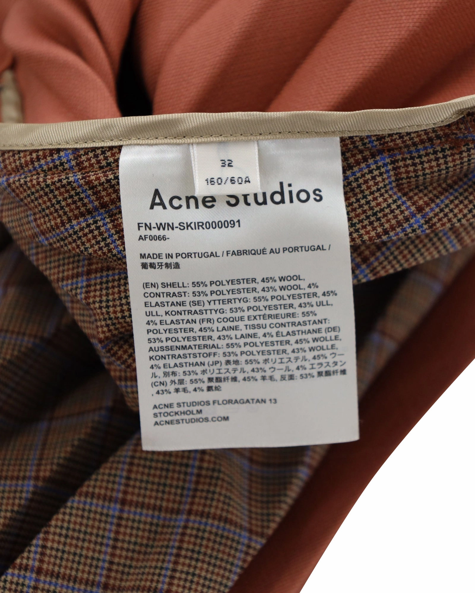 Acne Studios Electric-Pleated Asymmetrical Midi Skirt in Orange Wool Blend