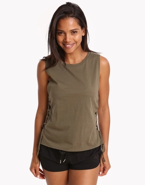 Active Lace Up Singlet Top - Dark Olive Swim Womens - swimwear sale