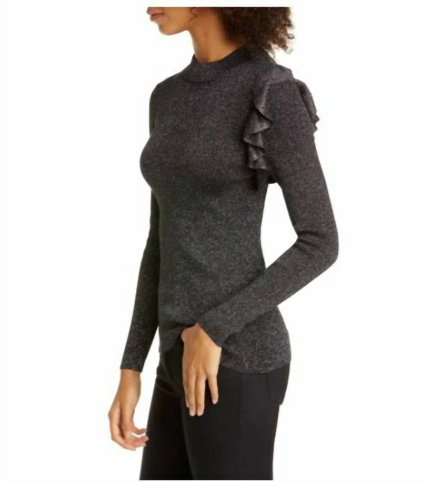 Addale Rib Knit Ruffle Sweater In Black