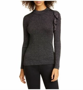 Addale Rib Knit Ruffle Sweater In Black Tops Womens - bodysuits clearance