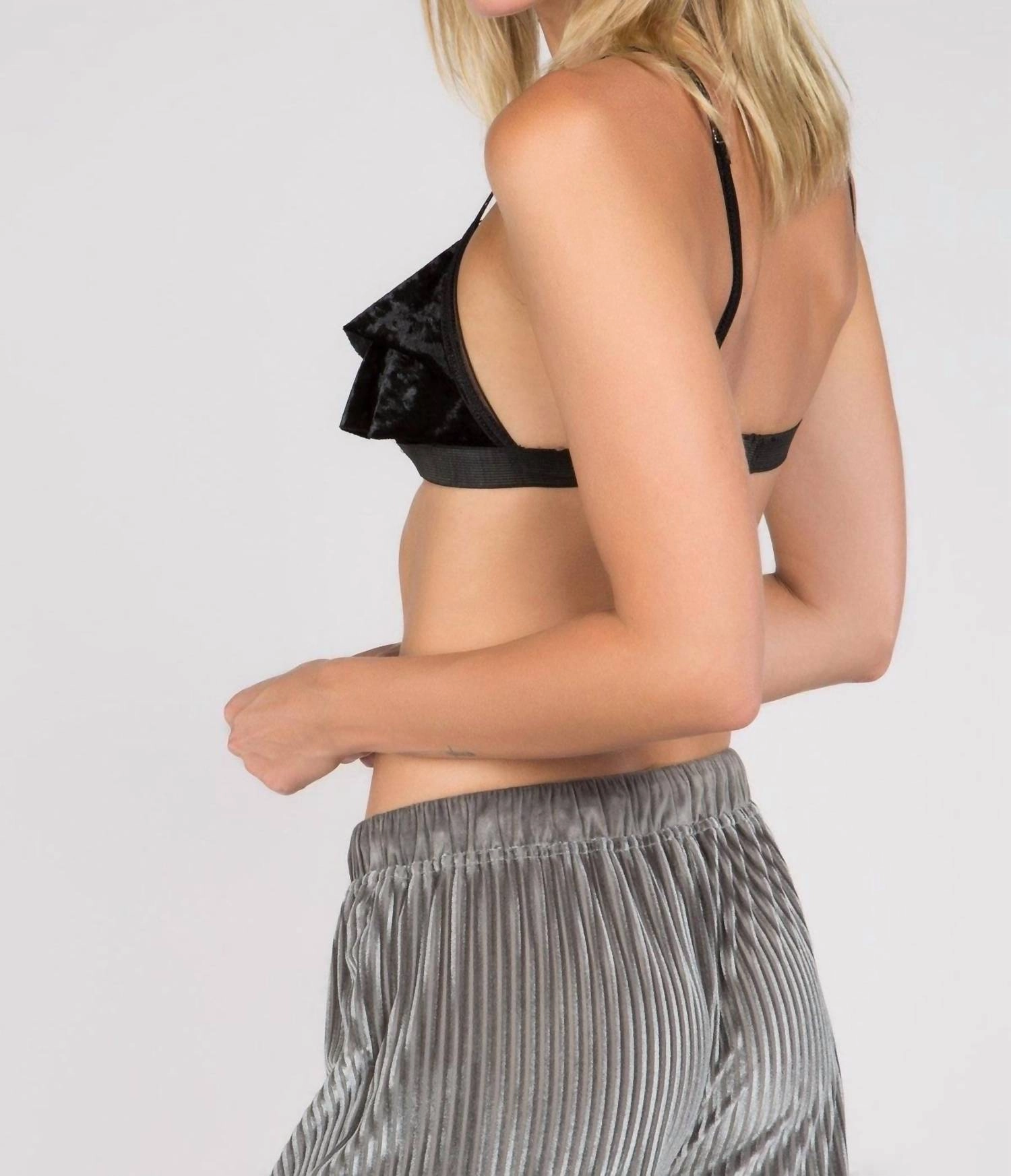 Adjustable Strap Velvet Layer Trim Bralette In Black