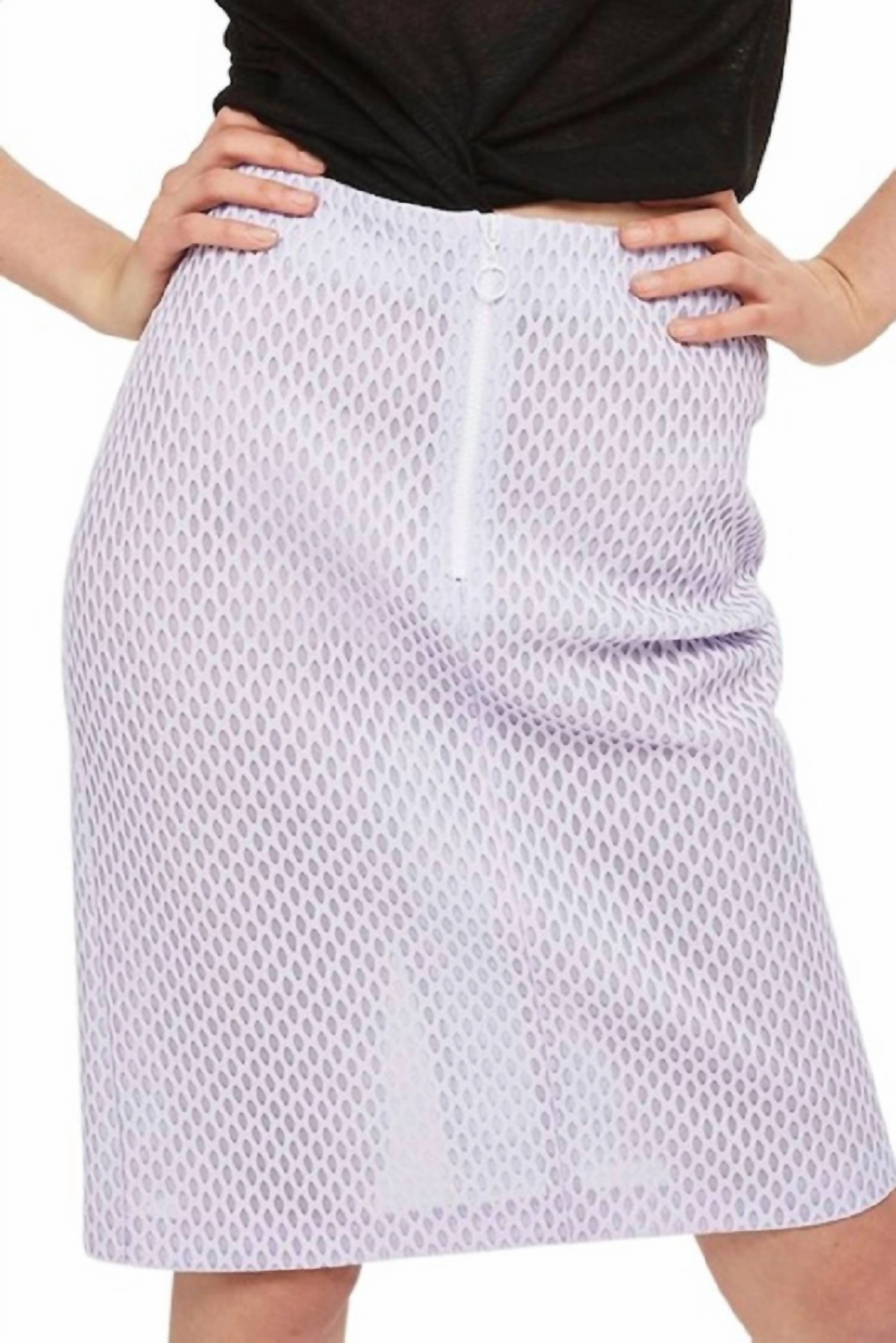 Airtex Mesh Pencil Front Zip Skirt In Purple