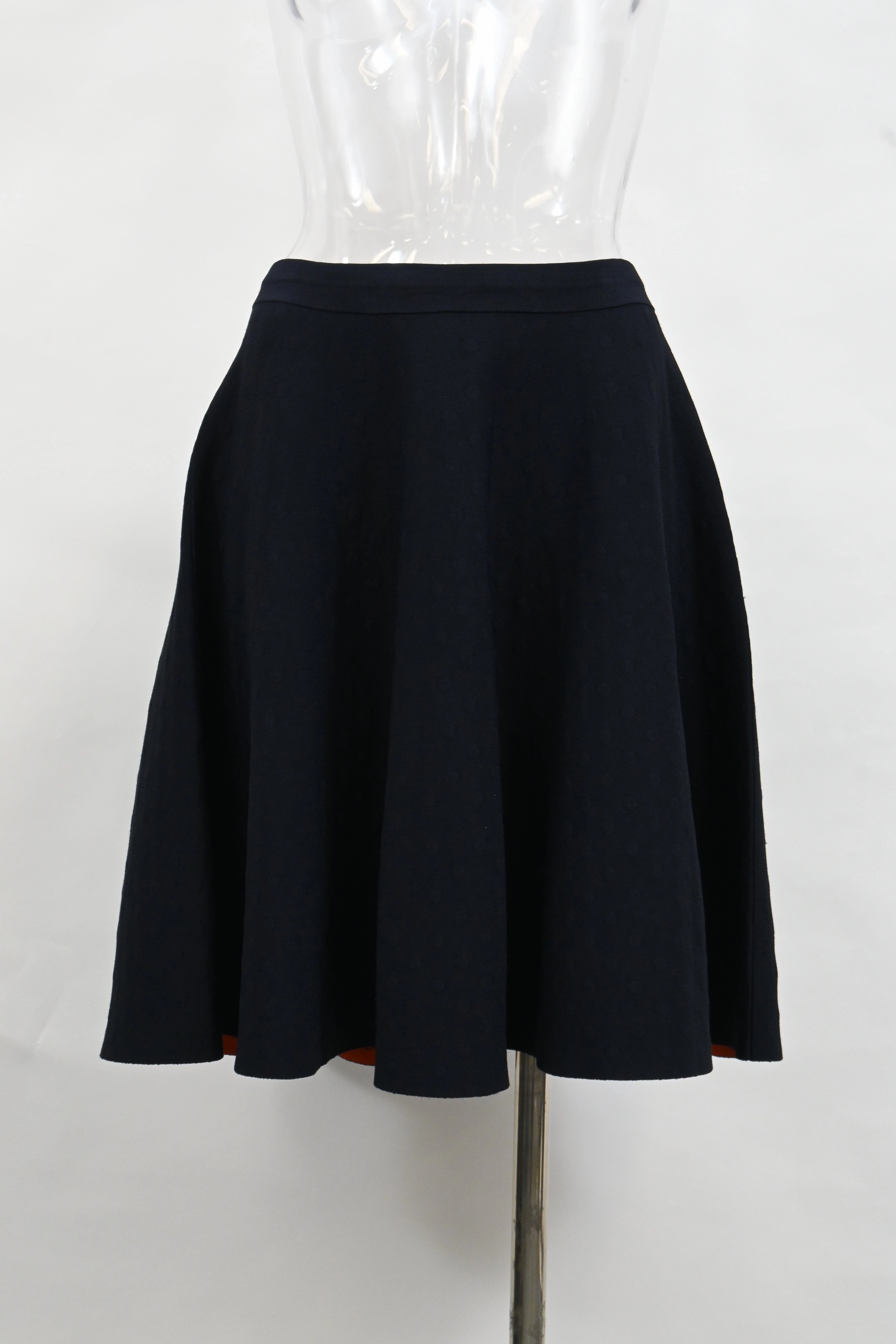 Akris Punto A-Line Midi Skirt in Navy Blue Wool