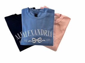 Alexandria Embroidered Bow Sweatshirt - Chambray womens blouses promo