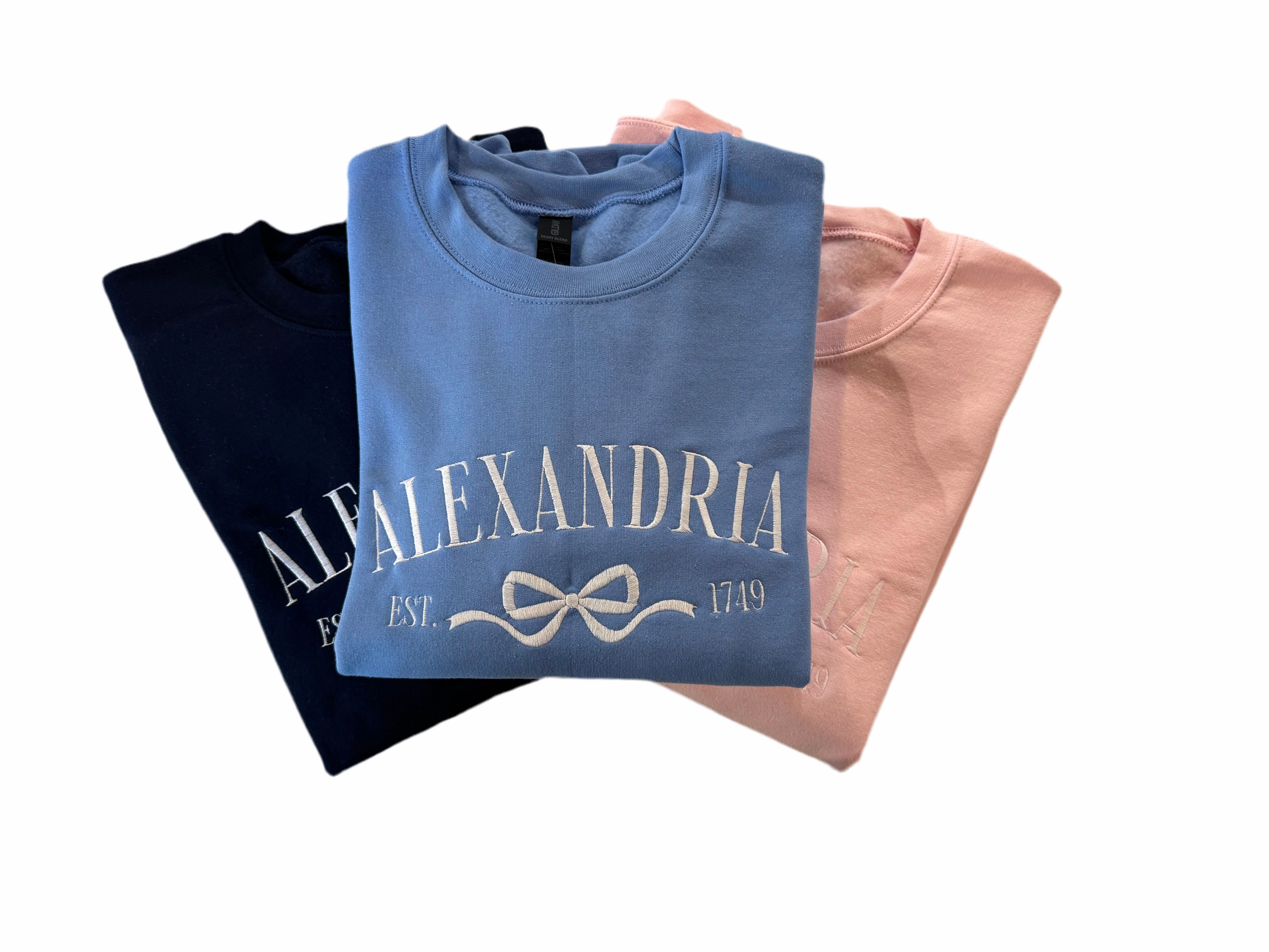 Alexandria Embroidered Bow Sweatshirt - Chambray