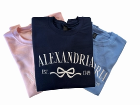 Alexandria Embroidered Bow Sweatshirt - Navy womens blouses promo