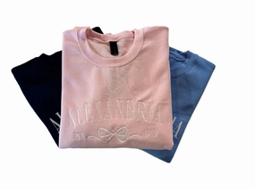 Alexandria Embroidered Bow Sweatshirt - Pink womens blouses promo