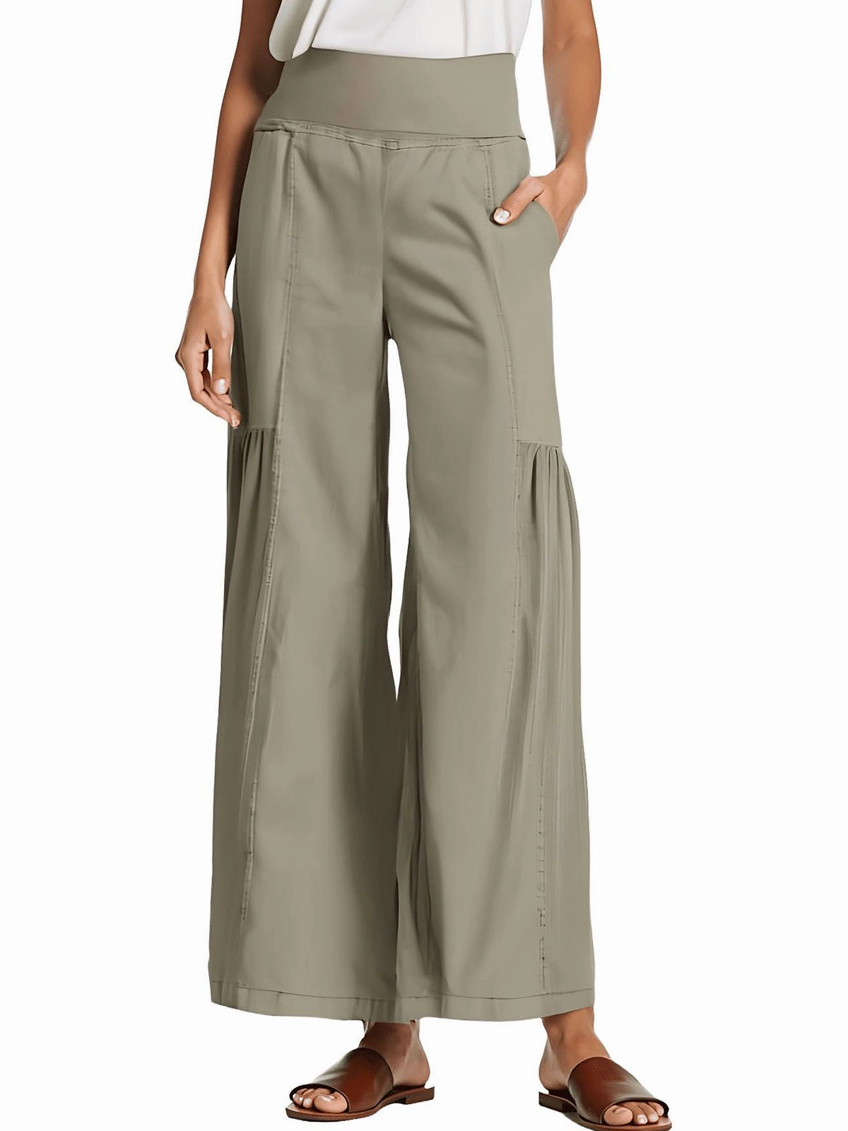 Allegra Womens Mixed Media Linen Flared Pants
