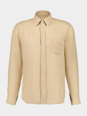 Almond Long-Sleeve Regular Fit Linen Shirt Suits Mens - men's suits outlet