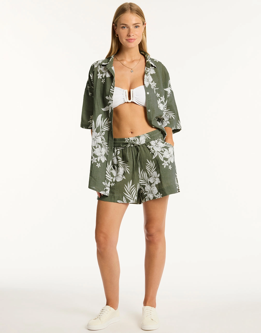 Aloha Beach Shirt - Khaki Swim Womens - bikinis clearance