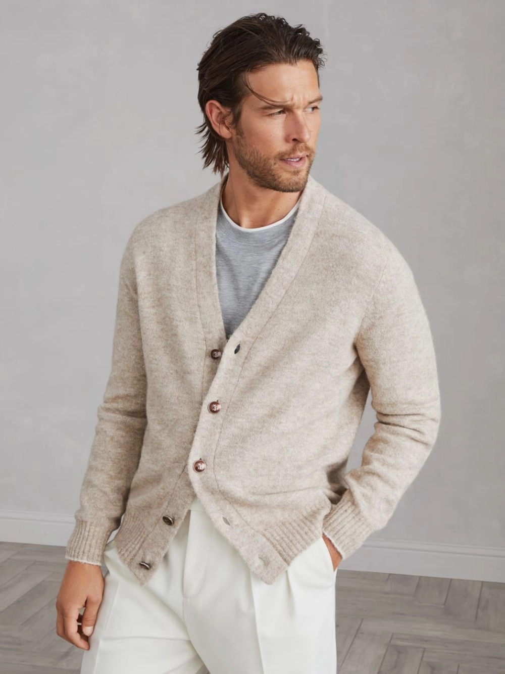 Alpaca, Cotton and Wool Cardigan Knitwear Mens - men's sweaters sale