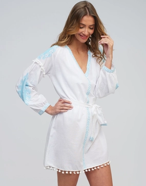 Amara Tunic - White and Light Blue Swim Womens - swimwear sale