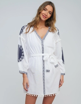 Amara Tunic - White Navy Swim Womens - swimwear sale