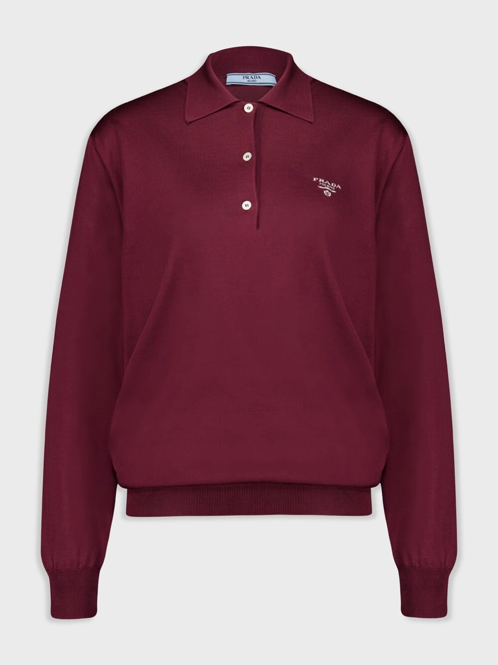 Amaranth Red Long-Sleeved Silk Polo Shirt