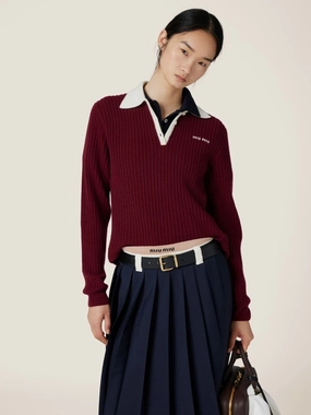 Amaranth Ribbed Cashmere Polo Shirt Knitwear Womens - women's knitwear cheap