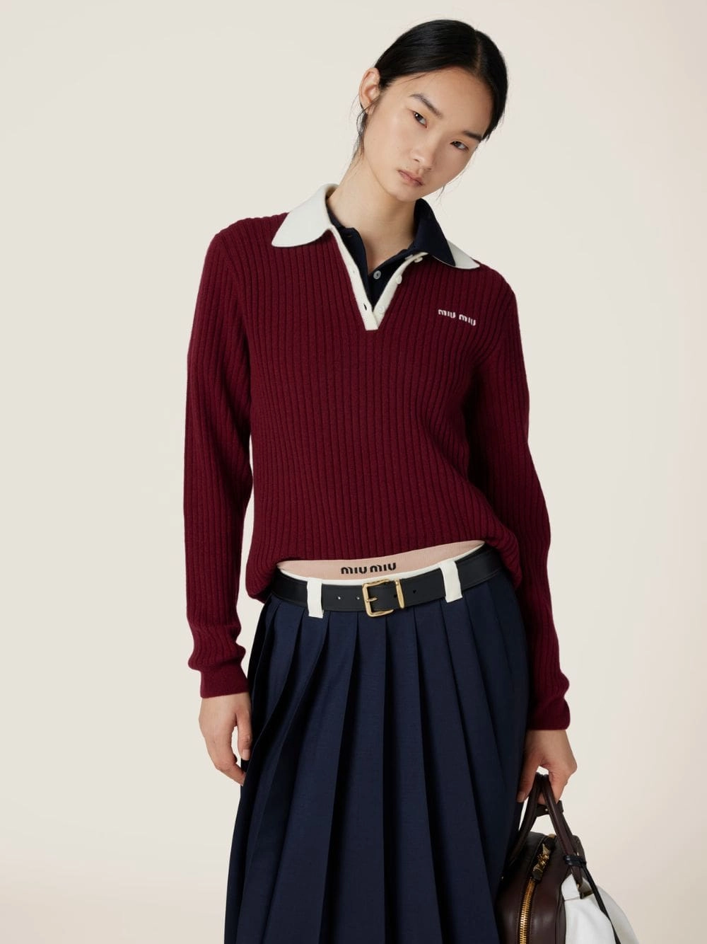 Amaranth Ribbed Cashmere Polo Shirt Knitwear Womens - women's knitwear cheap