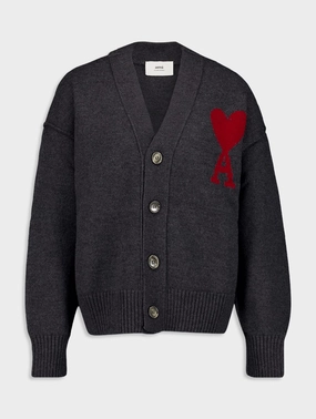 Ami De Coeur Monogram Motif Virgin-Wool Cardigan Knitwear Mens - men's sweaters sale