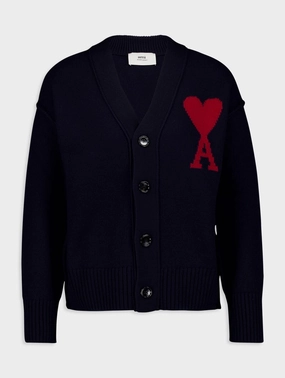 Ami De Coeur Monogram Motif Wool Cardigan Knitwear Womens - women's knitwear cheap
