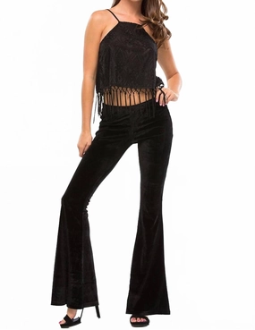 Amina Velvet Flare Pant In Black womens cropped pants sale