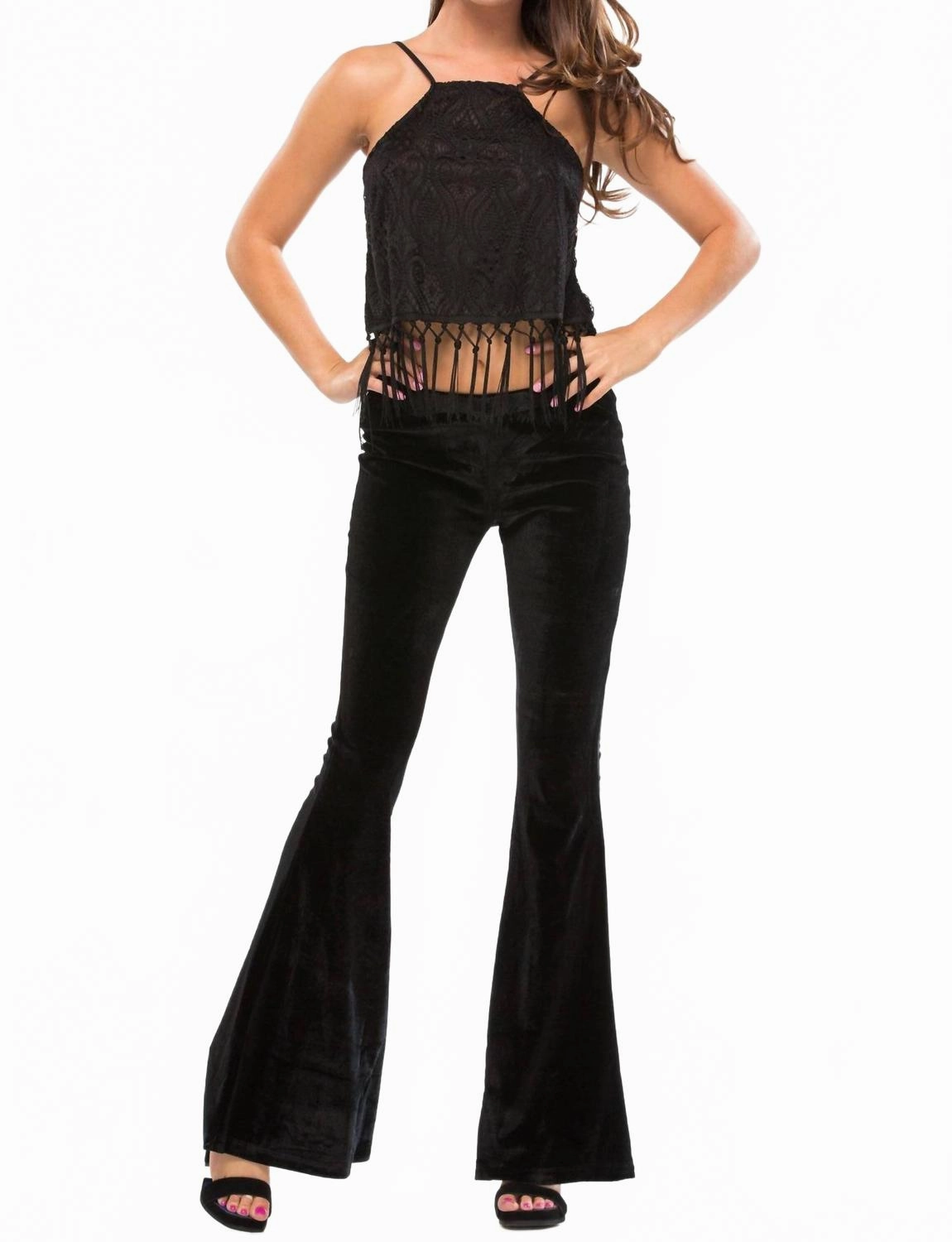 Amina Velvet Flare Pant In Black