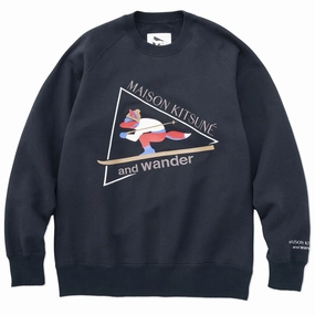 And Wander x Maison Kitsune Cotton Sweatshirt Navy mens long sleeves cheap