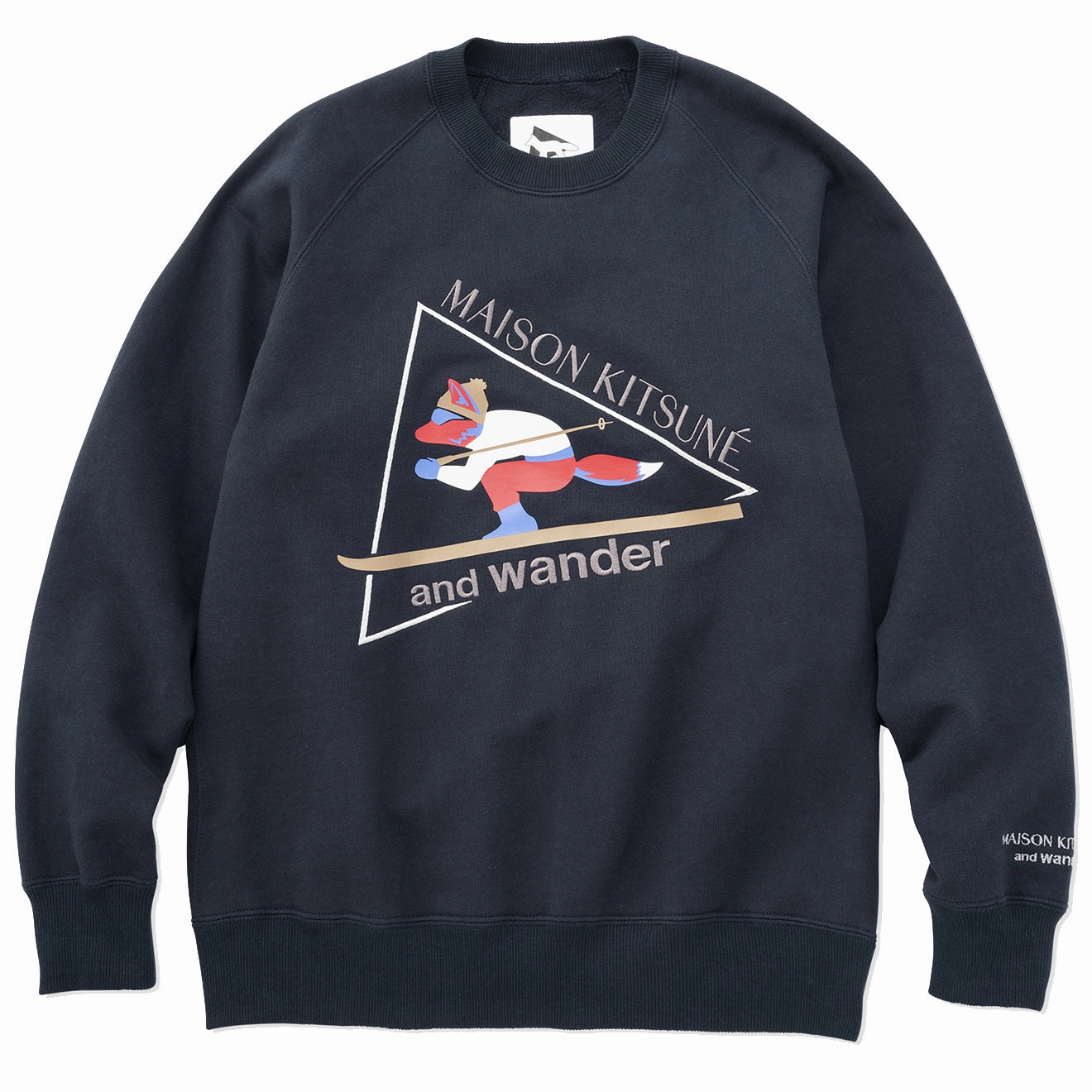 And Wander x Maison Kitsune Cotton Sweatshirt Navy mens long sleeves cheap