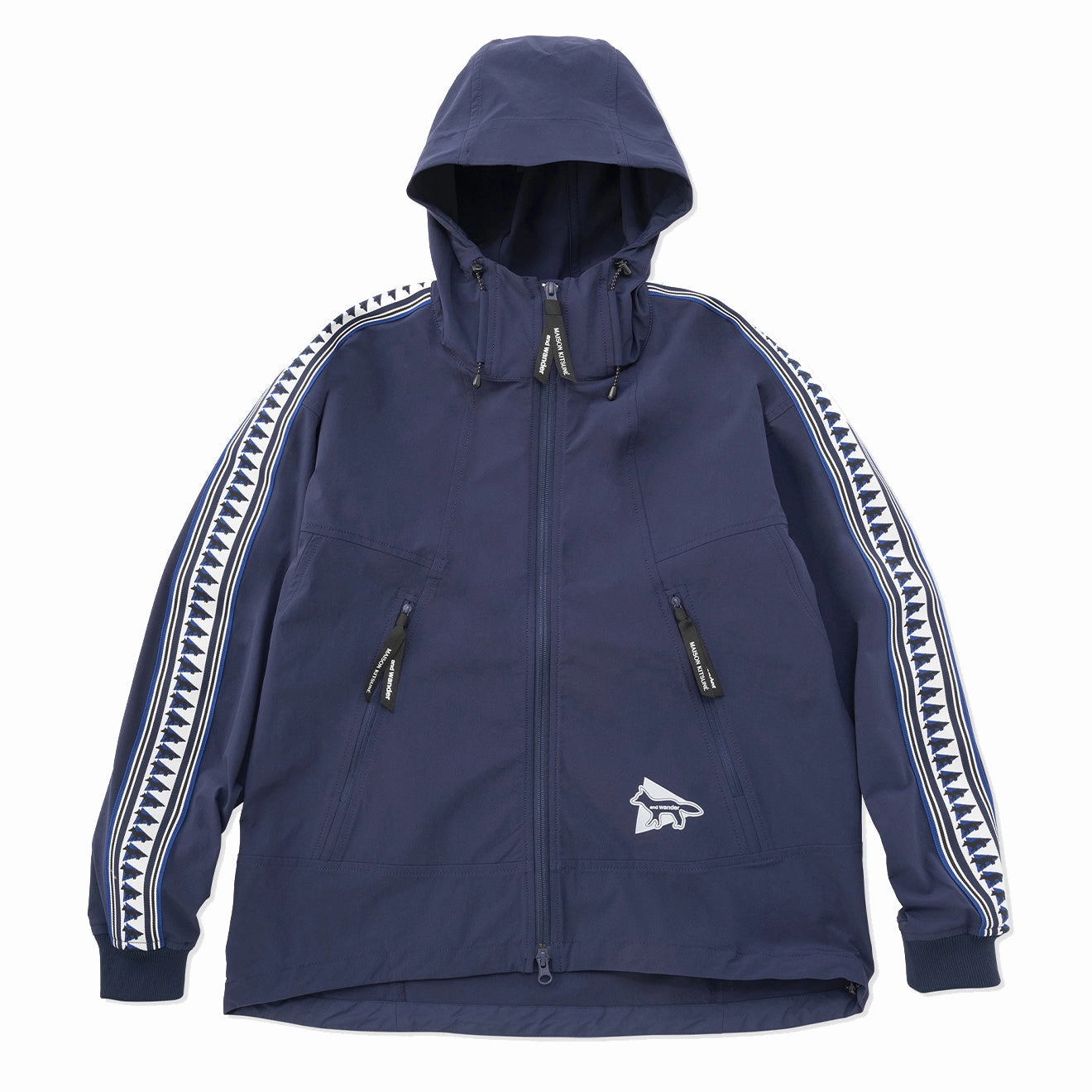 And Wander x Maison Kitsune Trak Hoodie Navy mens long sleeves cheap