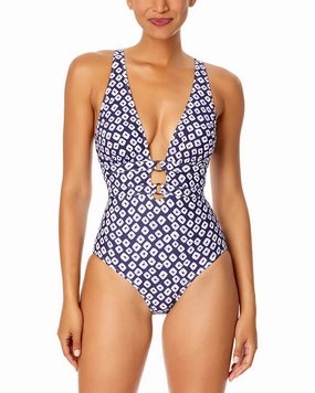 Anne Cole Double Ring Plunge Front One-Piece Swim Womens - padded bikinis cheap