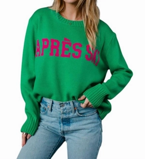 Apres Ski Sweater In Green Tops Womens - tie-front tops cheap