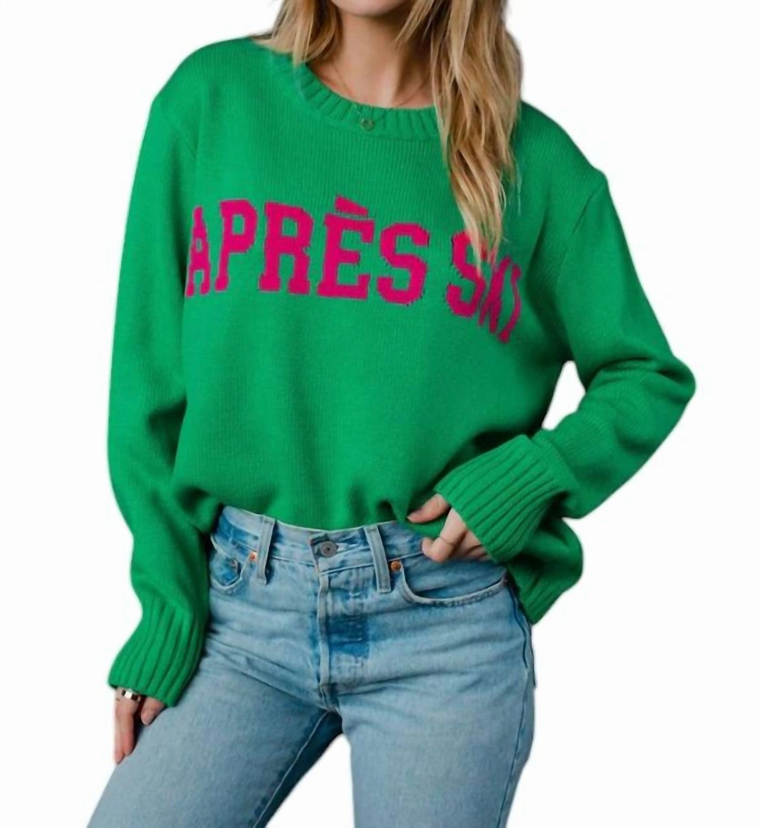 Apres Ski Sweater In Green Tops Womens - tie-front tops cheap