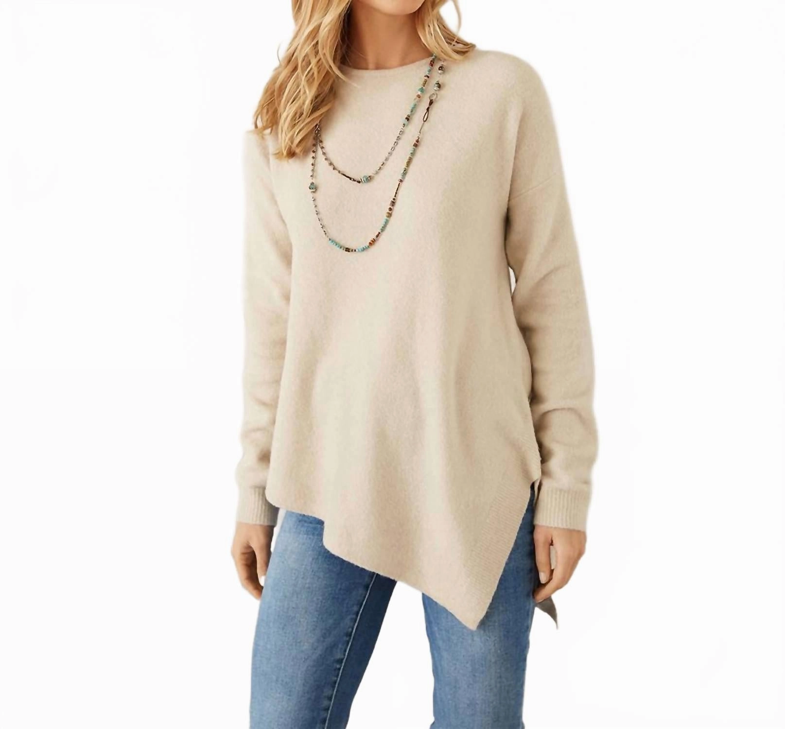 Asymmetric Hem Sweater In Sand